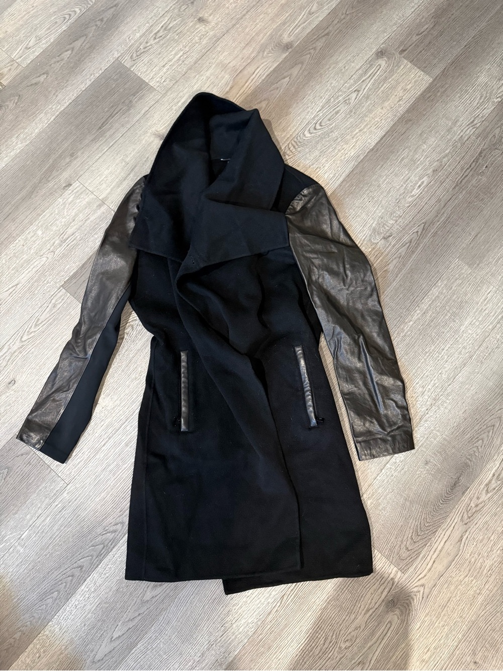Rudsak Black Limited Edition Leather Sleeve Coat